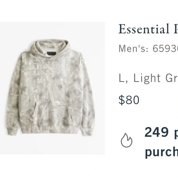 Abercrombie & fitch Essential Popover Hoodie, Light Gray Camo, camo hoodie - Picture 8 of 8